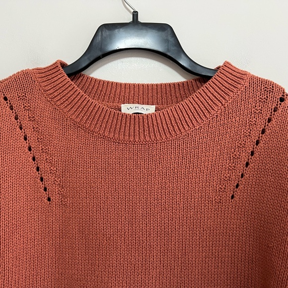 Wrap London Cotton Crochet-Detail Puff Sleeve Sweater, Dusty Brown Pink, US 2 - Picture 4 of 10